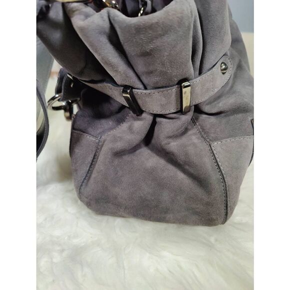 Stuart Weitzman small gray suede hobo bag with chunky silver hardware - Picture 5 of 7